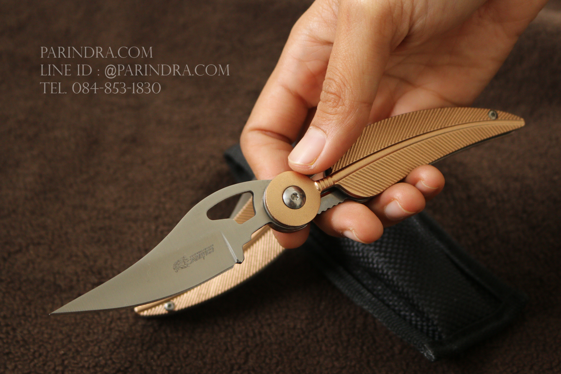 มีดพับรูปขนนกสีทอง KNIFE ดีไซน์สวย ขนาด 7.25 นิ้ว