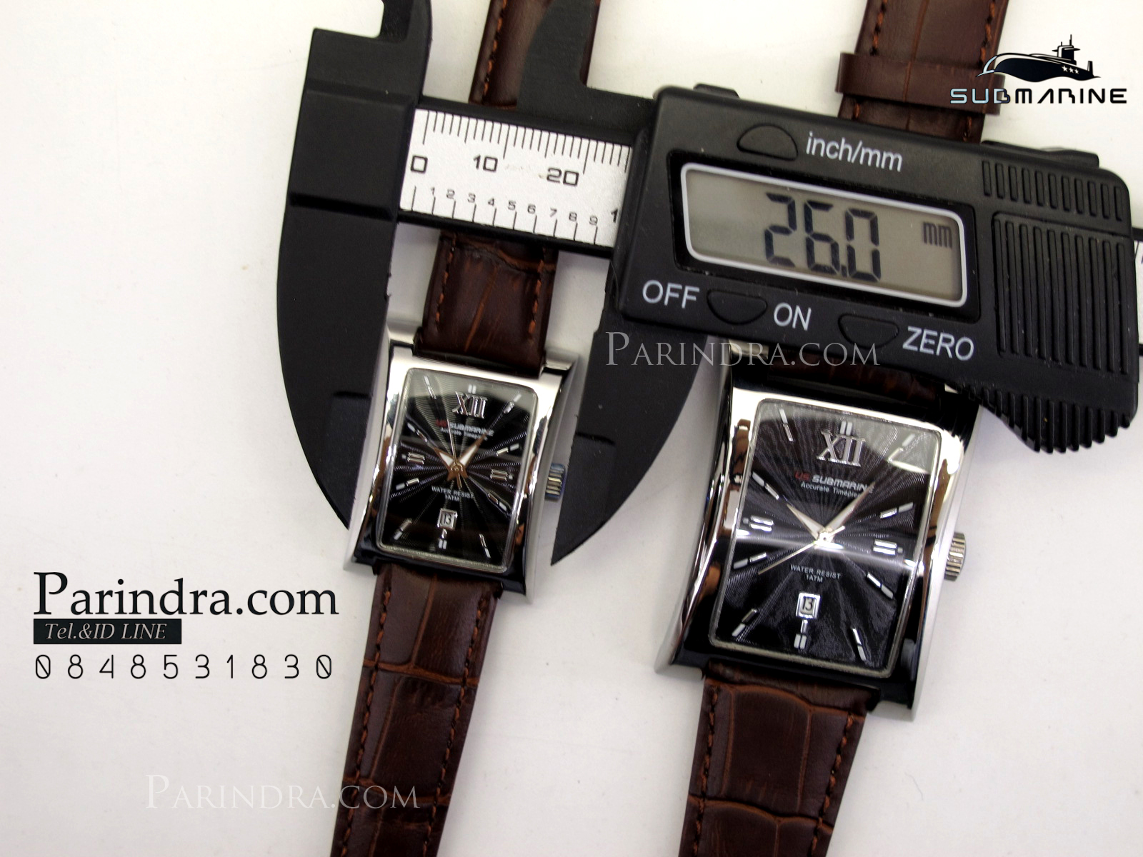 นาฬิกา US Submarine J113L-MD ของแท้ 100 % สายหนังน้ำตาลหน้าปัดดำ คู่