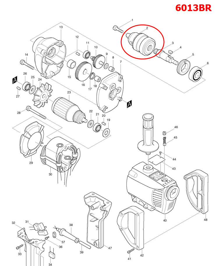 หัวสว่าน สว่าน Makita มากีต้า HP2010N, 8406, 8406C, 6300, 8419B, 6013B, 6013BR, 6300LR Pn.192877-8 (แท้) ##