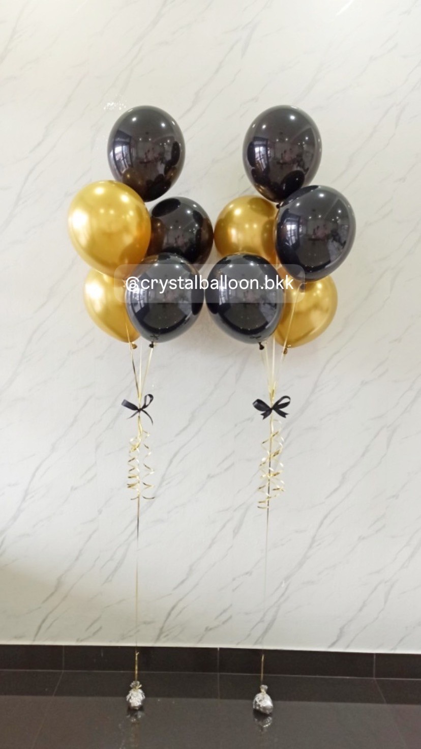 ลูกโป่ง วันเกิด ช่อลูกโป่ง ช่อ 5 ลูก 2 ช่อ Theme สี ดำ-ทอง พร้อมตกแต่ง สามารถเปลี่ยนสีลูกโป่งได้