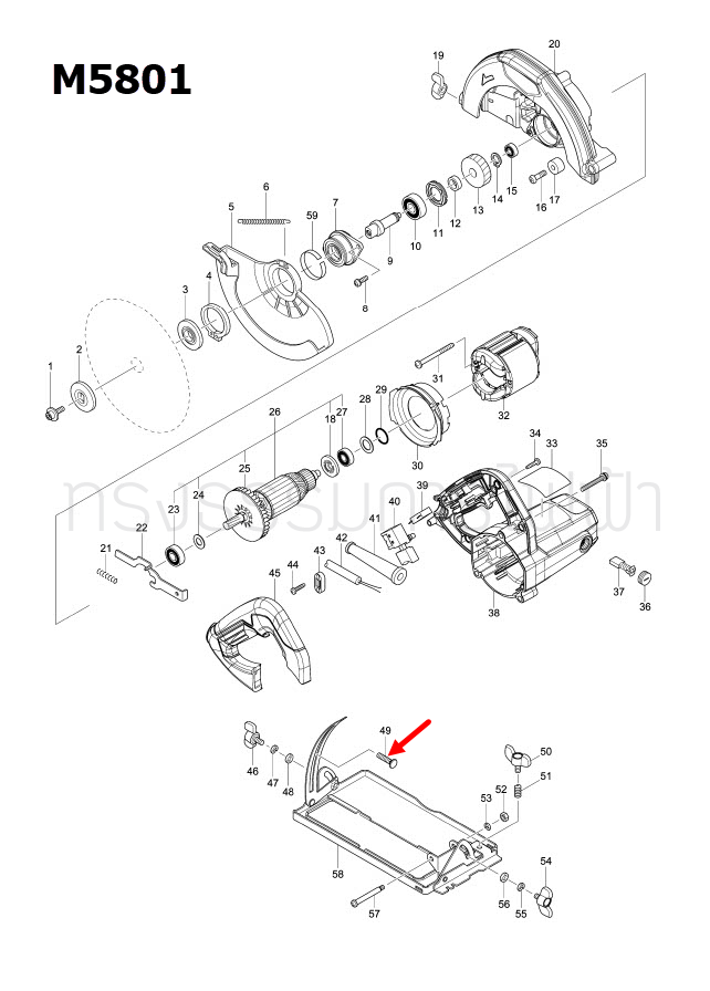 น็อตชุบแข็ง เลื่อยวงเดือน Maktec, Makita MT560, MT580, MT583, M5801, M5801B [#49] Pn.266309-2 (แท้)## (*)