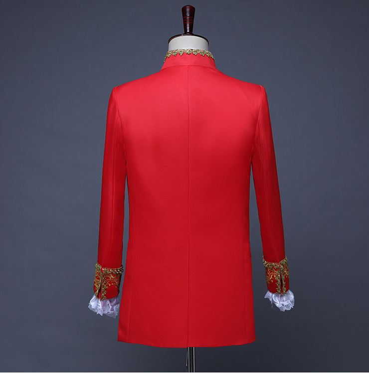 Pre-order ชุดสูทชาย สไตล์ยุโรป ปักงานละเอียด สีแดง