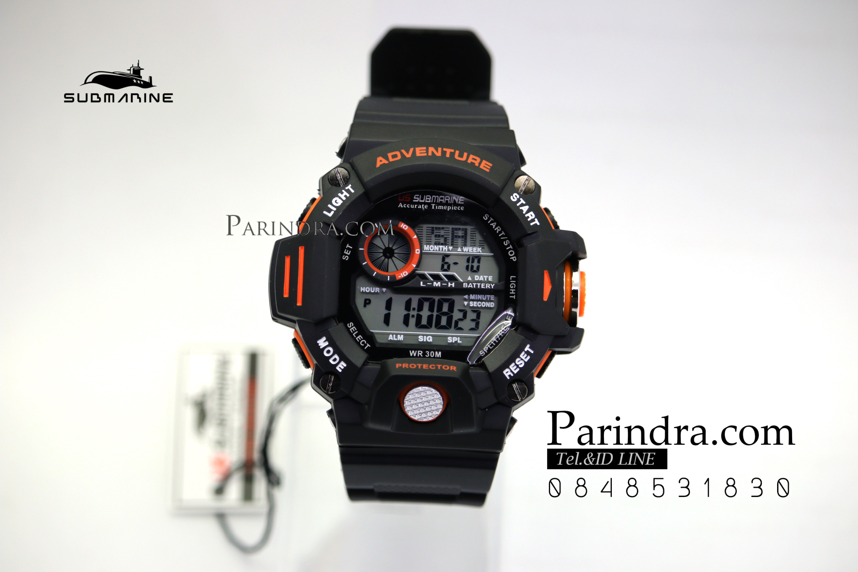 นาฬิกา US submarine รุ่น TP1328M สีดำตัดส้ม พื้นหลังเทา