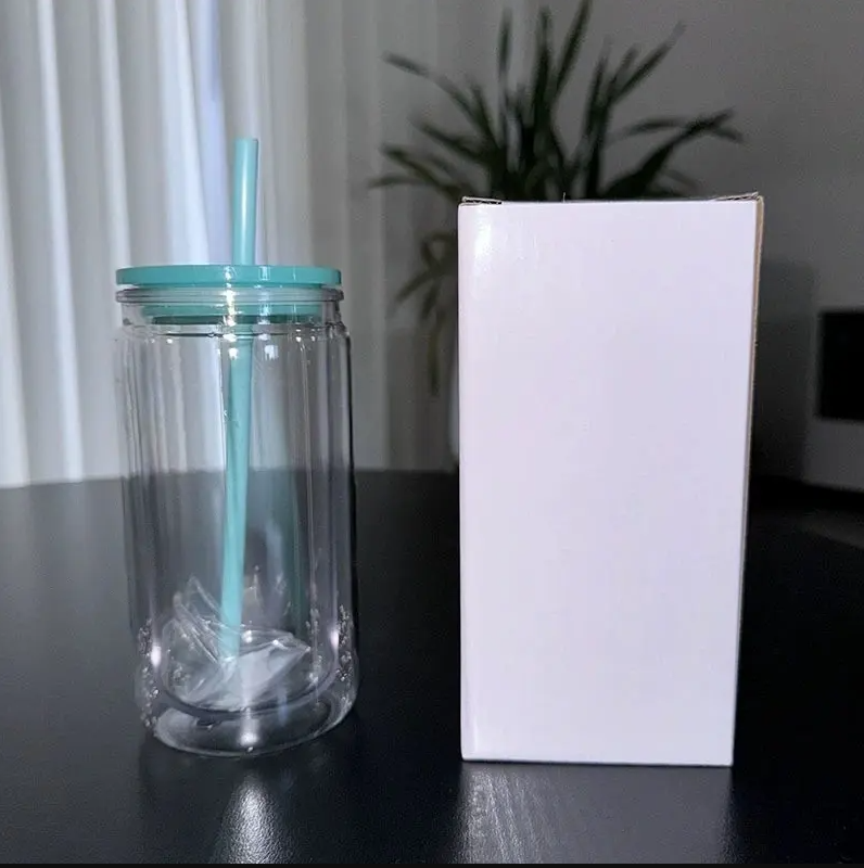 แก้วพลาสติกใสพร้อมหลอดและฝา 475 ml