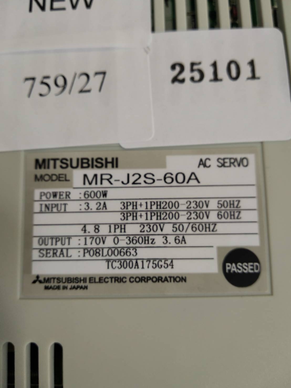 SERVO DRIVE " MITSUBISHI " รุ่น MR-J2S-60A