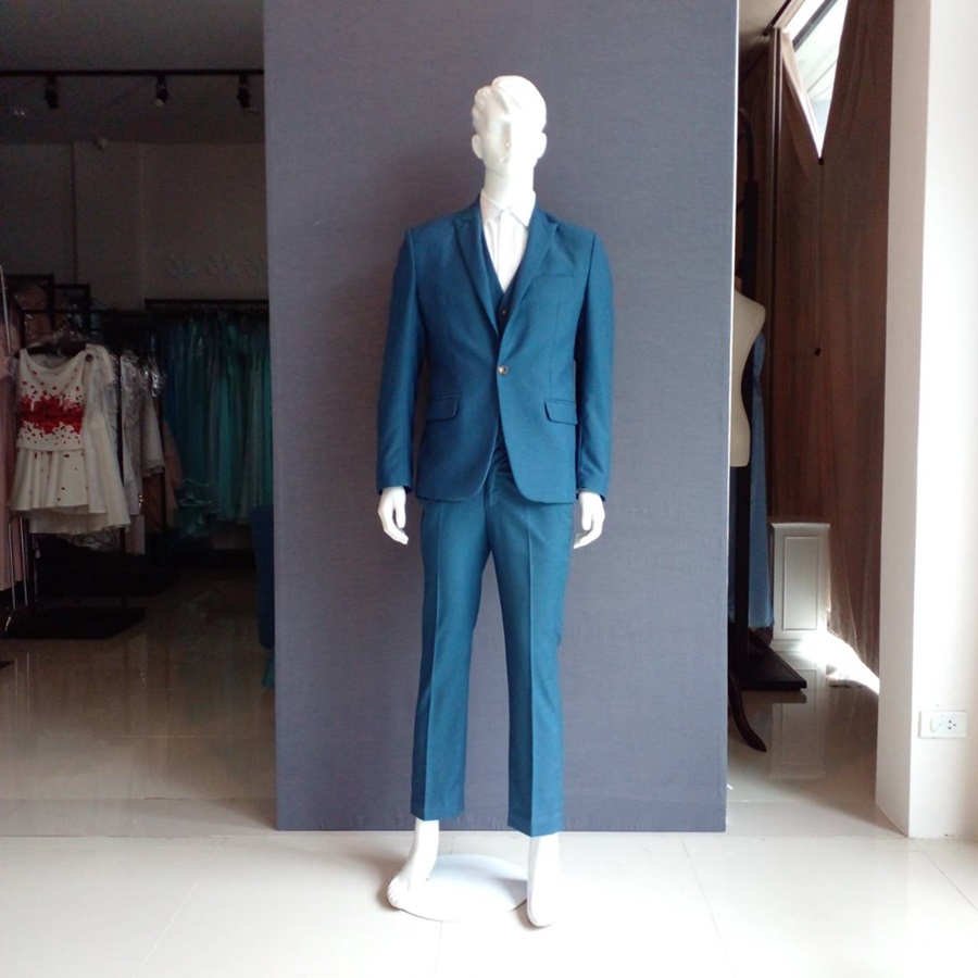 พร้อมเช่า ชุดสูทชาย สีฟ้าน้ำทะเล (พร้อมเสื้อกั๊ก)