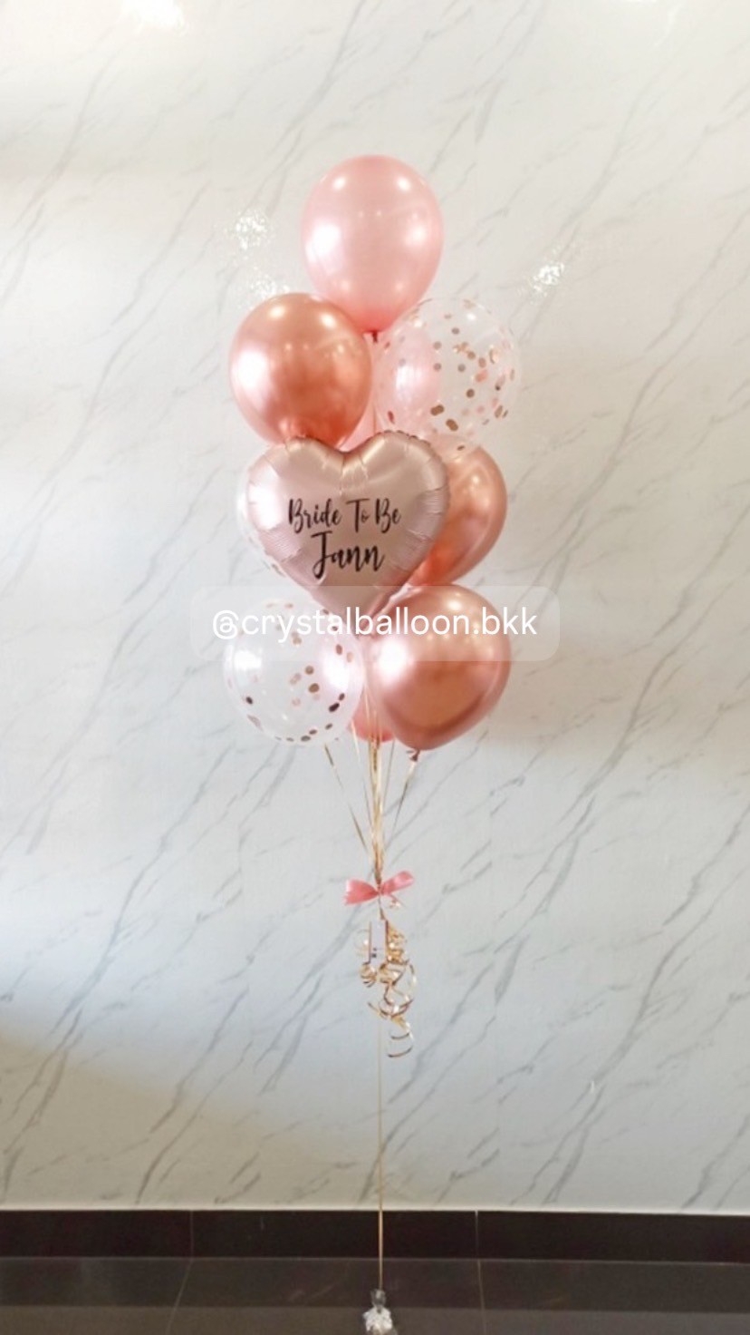 ลูกโป่ง Bride To Be ช่อลูกโป่ง ฟอยล์หัวใจ ขนาด 18" สีโรสโกล ช่อ 10 ลูก 1 ช่อ Theme สีโรสโกล พร้อมตกแต่ง สามารถเปลี่ยนสีลูกโป่ง/เปลี่ยนข้อความ/เปลี่ยนฟอยล์ตกแต่งได้