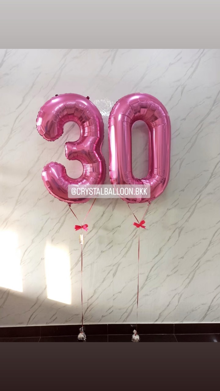 ลูกโป่ง วันเกิด ฟอยล์ตัวเลข ขนาด 40" สีชมพูเข้ม 2 ชิ้น พร้อมตกแต่ง สามารถเปลี่ยนสี-ฟอยล์ตัวเลขได้