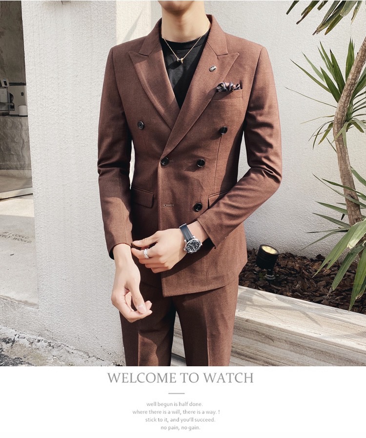 Pre-order ชุดสูท สูทสีน้ำตาล 6 กระดุม (ไม่มีเสื้อกั๊ก)