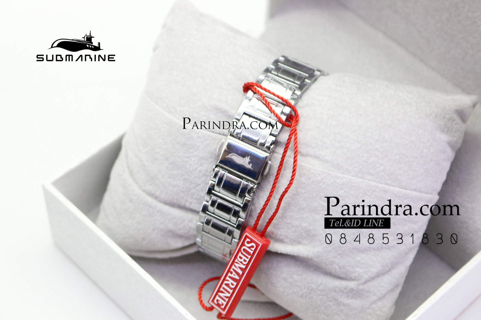 นาฬิกา US submarine รุ่น J123L สายสแตนเลสีเงิน หน้าปัดสีขาวตัวเลขสีแดง
