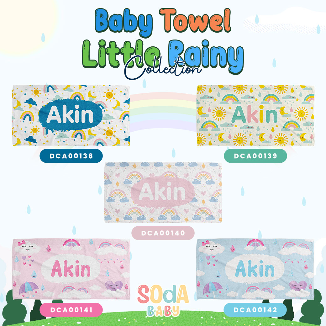 ผ้าเช็ดตัวเด็ก ลาย Little Rainy Collection 🌈💝 #ใส่ชื่อได้ รหัส DCA00138-DCA00142 #ผ้าเช็ดตัว