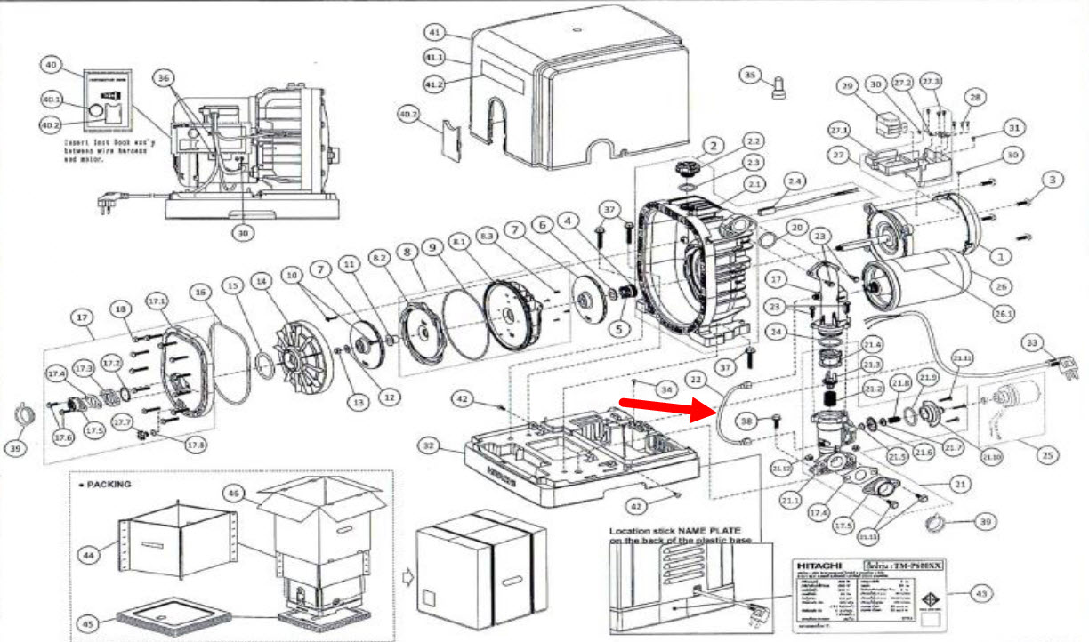 #B32 ชุดสายท่อลม ปั้มน้ำ ฮิตาชิ Pn.3PAZ06087A (แท้)