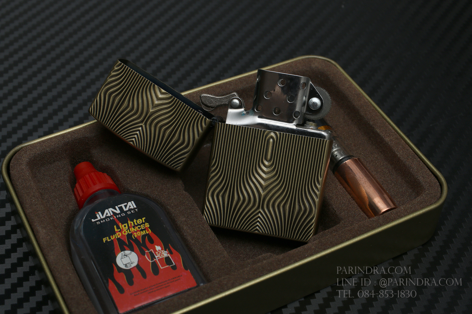 เซ็ตไฟแช็กน้ำมัน YENTAI ลายนูน 3D1 พร้อมกล่องเหล็กและน้ำมัน