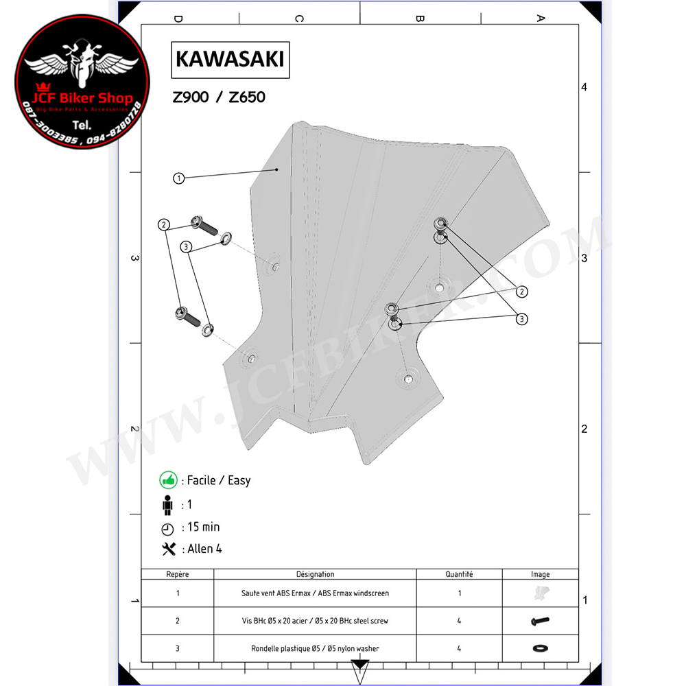 ชิวหน้า,บังไมล์,ชิวหน้าแต่งสำหรับ KAWASAKI Z650,Z900 ปี 2020 (สีดำ)