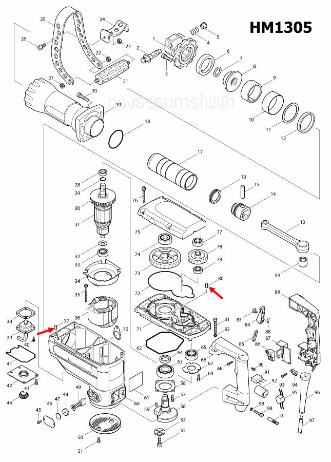 สลักเสื้อ 6 สกัด เจาะพื้น Makita HM1201, HM1302, HM1305, HM1306 Pn.256111-1 (แท้) ##