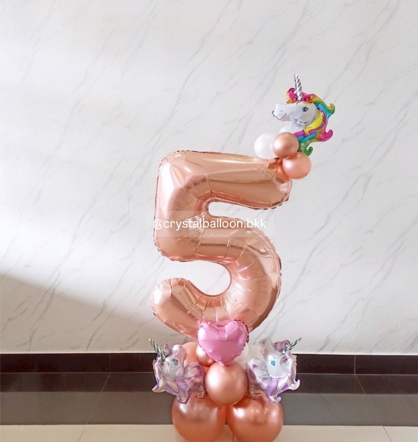 ลูกโป่ง วันเกิดเด็ก ฟอยล์ตัวเลขตั้งฐาน 40" 1 ชิ้น Theme โรสโกล พร้อมตกแต่ง สามารถเปลี่ยนสีลูกโป่ง/เปลี่ยนข้อความได้