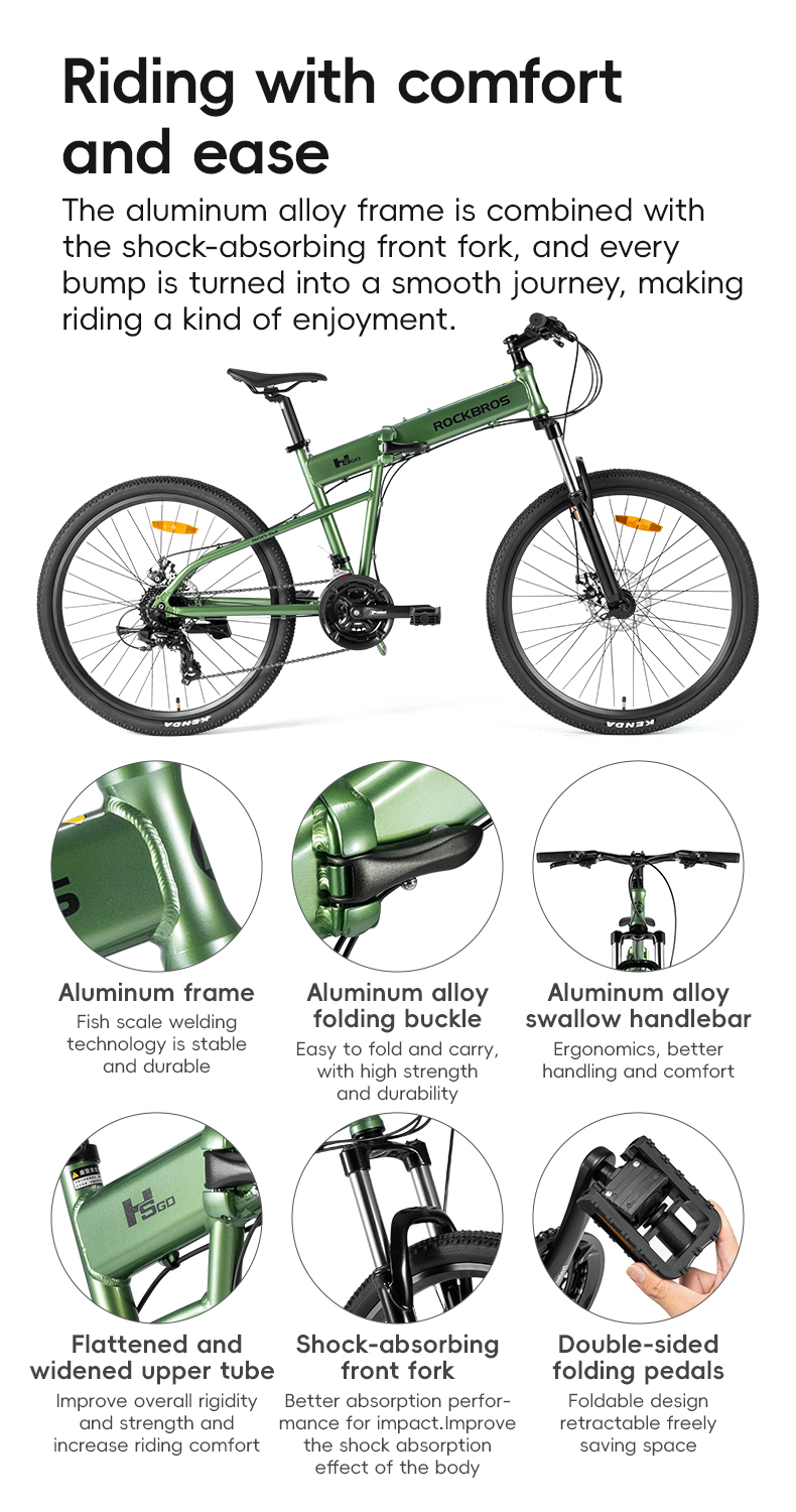 ROCKBROS SGD Folding Mountain Bike, Aluminum Alloy Frame, 26" Wheelset, 24 Speed