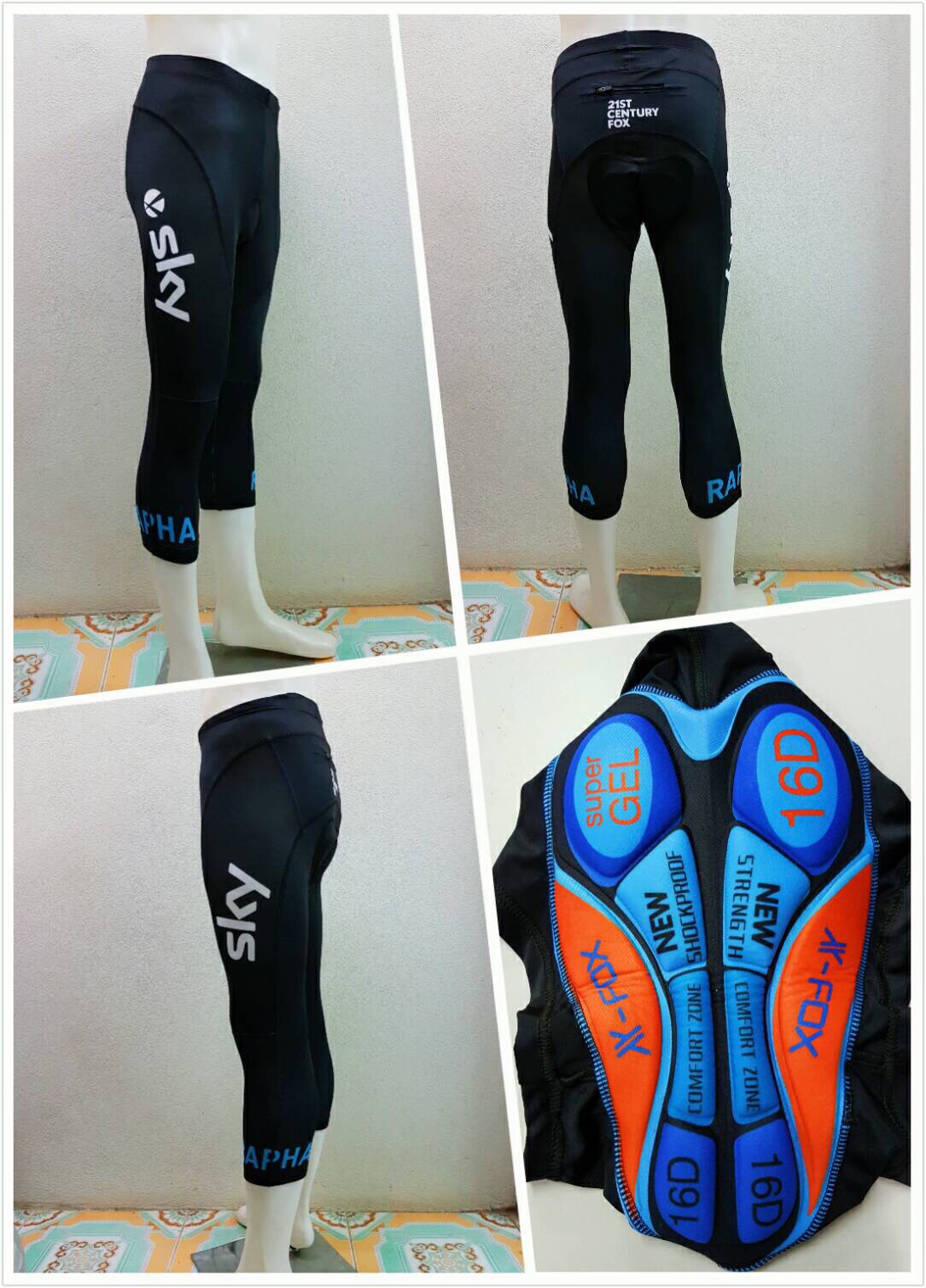 กางเกงปั่นจักรยาน ขาสี่ส่วน Proteam (เป้าเจล 16D พร้อมแถุบซิลิโคนปลายขา ( 4 ส่วน)