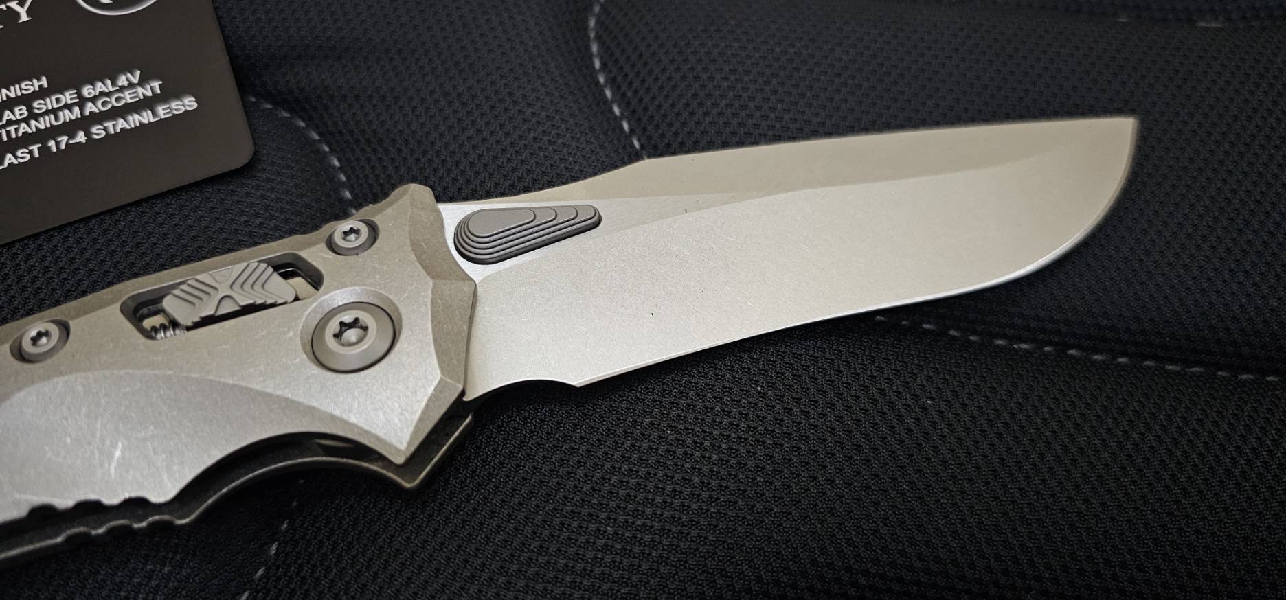 Microtech Marfione Select Amphibian RAM LOK Titanium Handles & Stonewash M390MK w/ Double Vapor Blast & Purple Accents