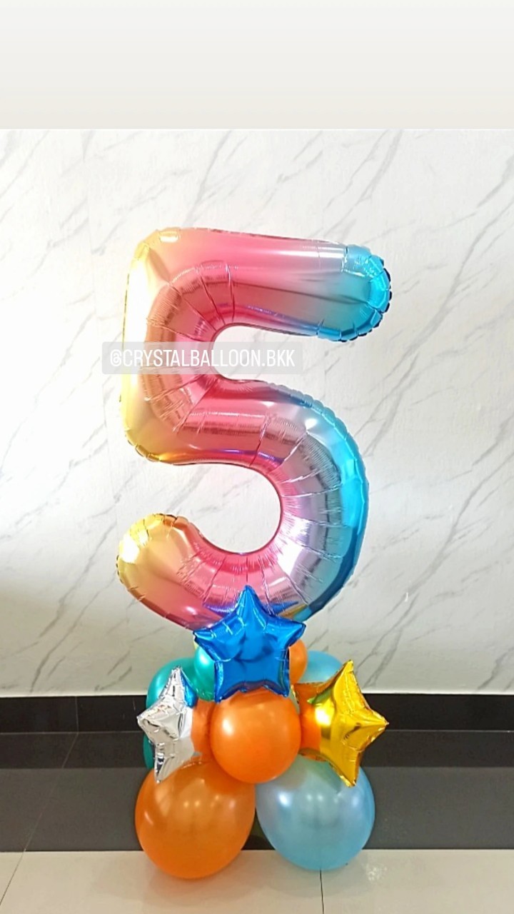ลูกโป่ง วันเกิดเด็ก ฟอยล์ตัวเลข ขนาด 40" สีรุ้ง ตั้งฐาน 1 ชิ้น พร้อมตกแต่ง สามารถเปลี่ยนสีลูกโป่ง/เปลี่ยนสี-ฟอยล์ตัวเลข/เปลี่ยนฟอยล์ตกแต่งได้