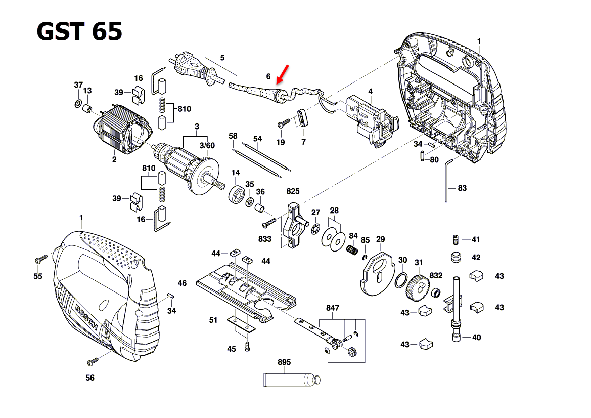ปลอกสายไฟ Bosch บอช GST65 [#6] Pn.2600703017 (แท้-สั่ง)