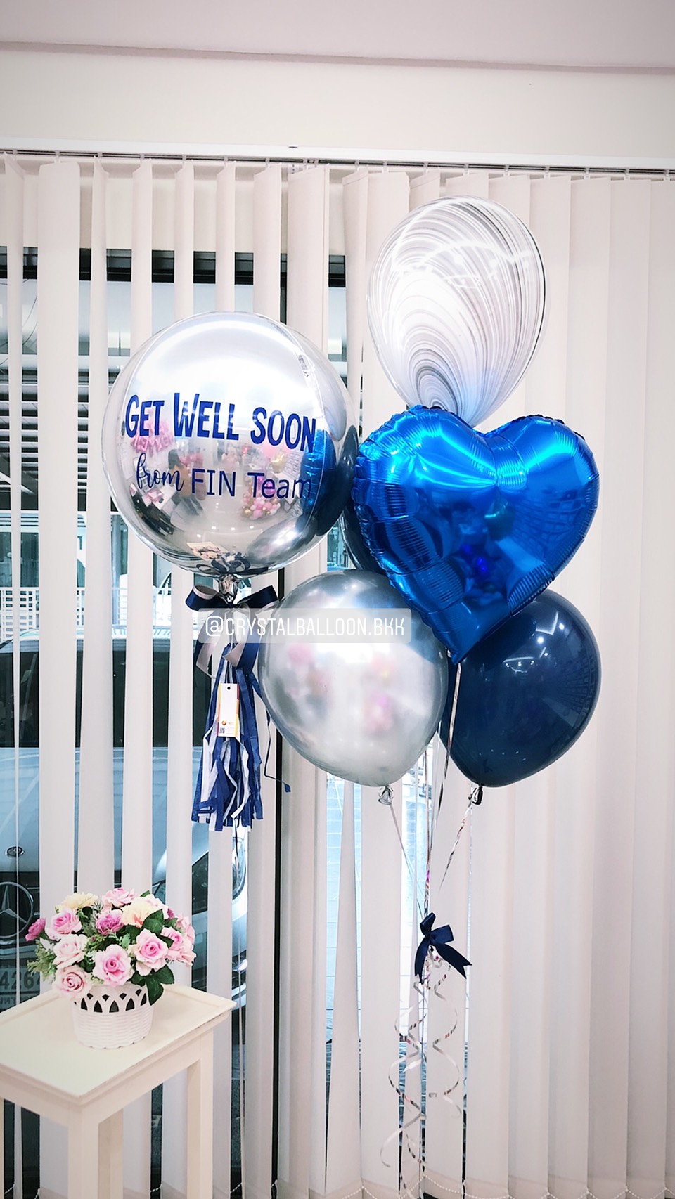 ลูกโป่ง เยี่ยมไข้ Get Well Soon ฟอยล์กลม USA ขนาด 18" สีเงิน พร้อม ช่อลูกโป่ง 1 ช่อ,ฟอยล์หัวใจ ขนาด 18" 1 ชิ้น,ลูกโป่งลายหิน USA 1 ลูก พร้อมตกเเต่ง สามารถเปลี่ยนสีลูกโป่ง/เปลี่ยนข้อความได้