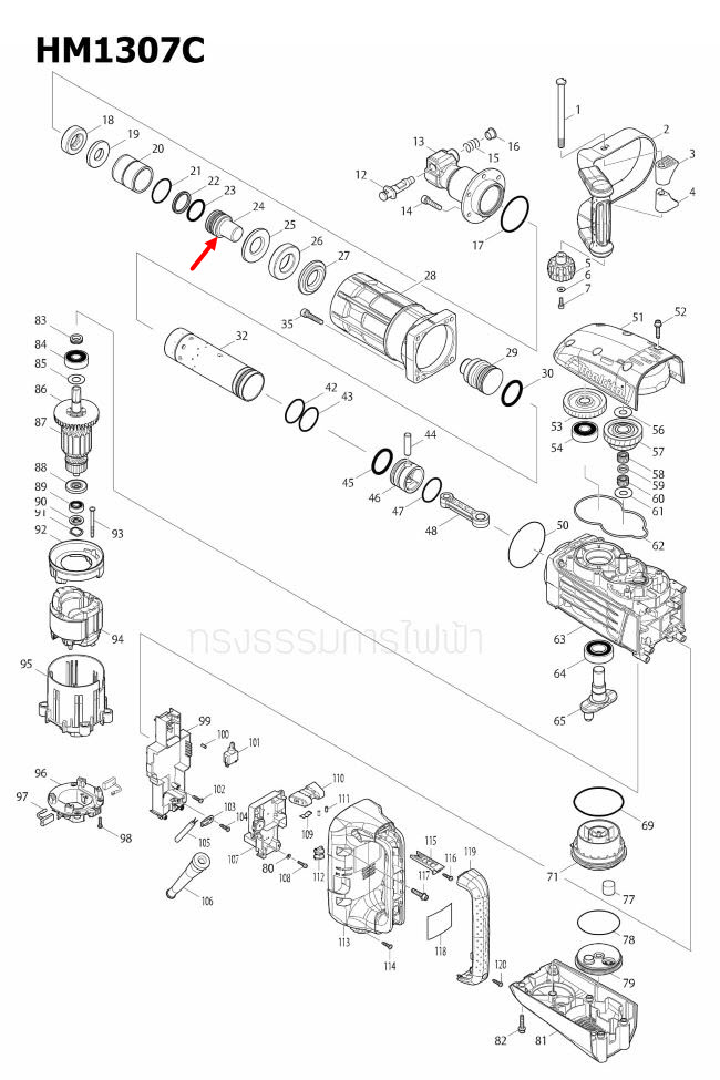 IMPACT BOLT สกัดไฟฟ้า Makita มากีต้า HM1307C [#24] Pn.325682-0 (แท้) ##