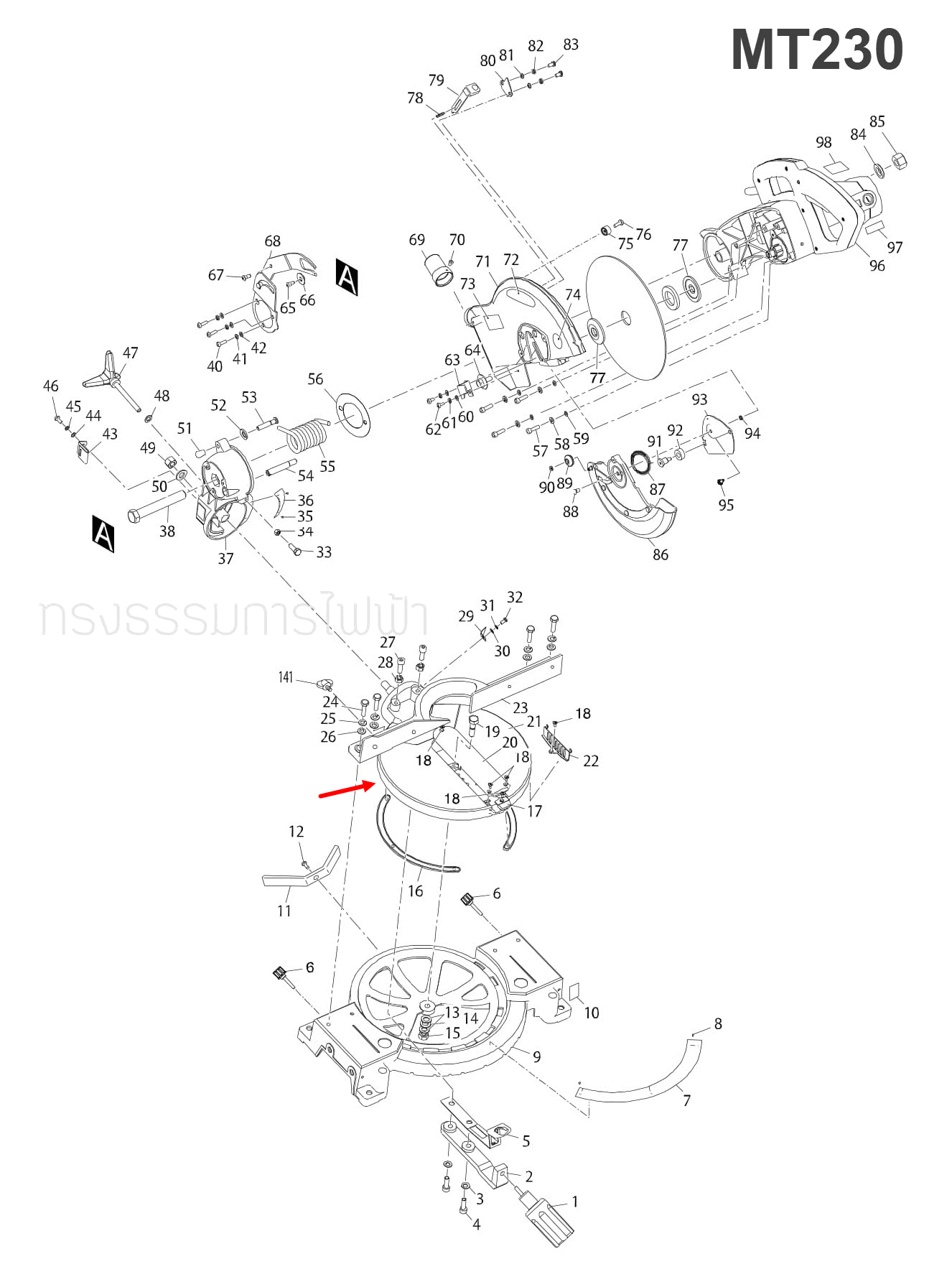 TURN BASE COMP แท่นตัดองศา Maktec, Makita MT230 [#21], M2300, M2300B [#139] Pn.JM23000021 (แท้) ##