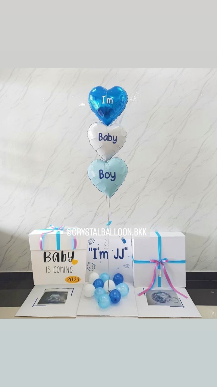 Gender Reveal Surprised Box กล่องทายเพศน้อง ฟอยล์หัวใจ ขนาด 18" 3 ชิ้น พร้อมตกแต่ง สามารถใส่รูปได้ 2 ใบ สามารถเปลี่ยนสีลูกโป่ง/เปลี่ยนข้อความ/เปลี่ยนสี-ฟอยล์ตกแต่งได้