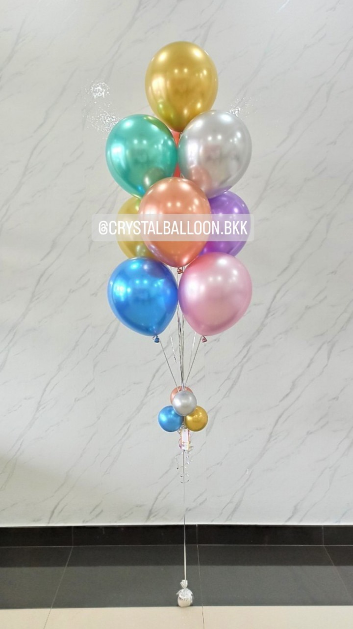 ลูกโป่ง วันเกิด ช่อลูกโป่งสีโครเมี่ยม ช่อ 9 ลูก 1 ช่อ พร้อมตกแต่ง สามารถเปลี่ยนสีลูกโป่งได้