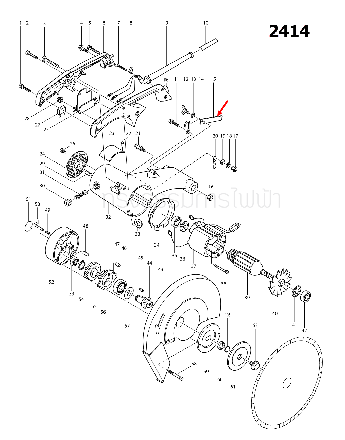 STOPPER PLATE แท่นตัดไฟเบอร์ Makita มากีต้า 2414 [#15] Pn.341395-5 (แท้) ##