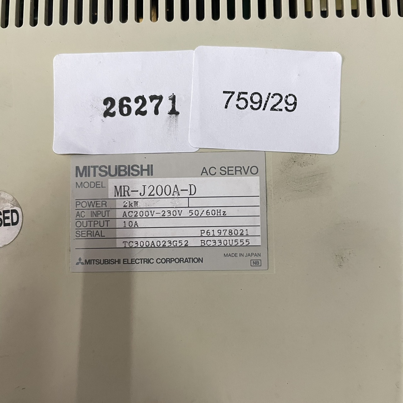 MR-J200A-D SERVO DRIVE " MITSUBISHI "