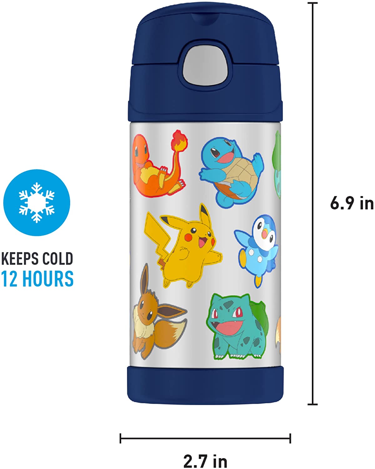 New กระติกน้ำเก็บความเย็น มีหูหิ้ว Pokemon Thermos Vacuum Insulated Stainless Steel 12 Ounce