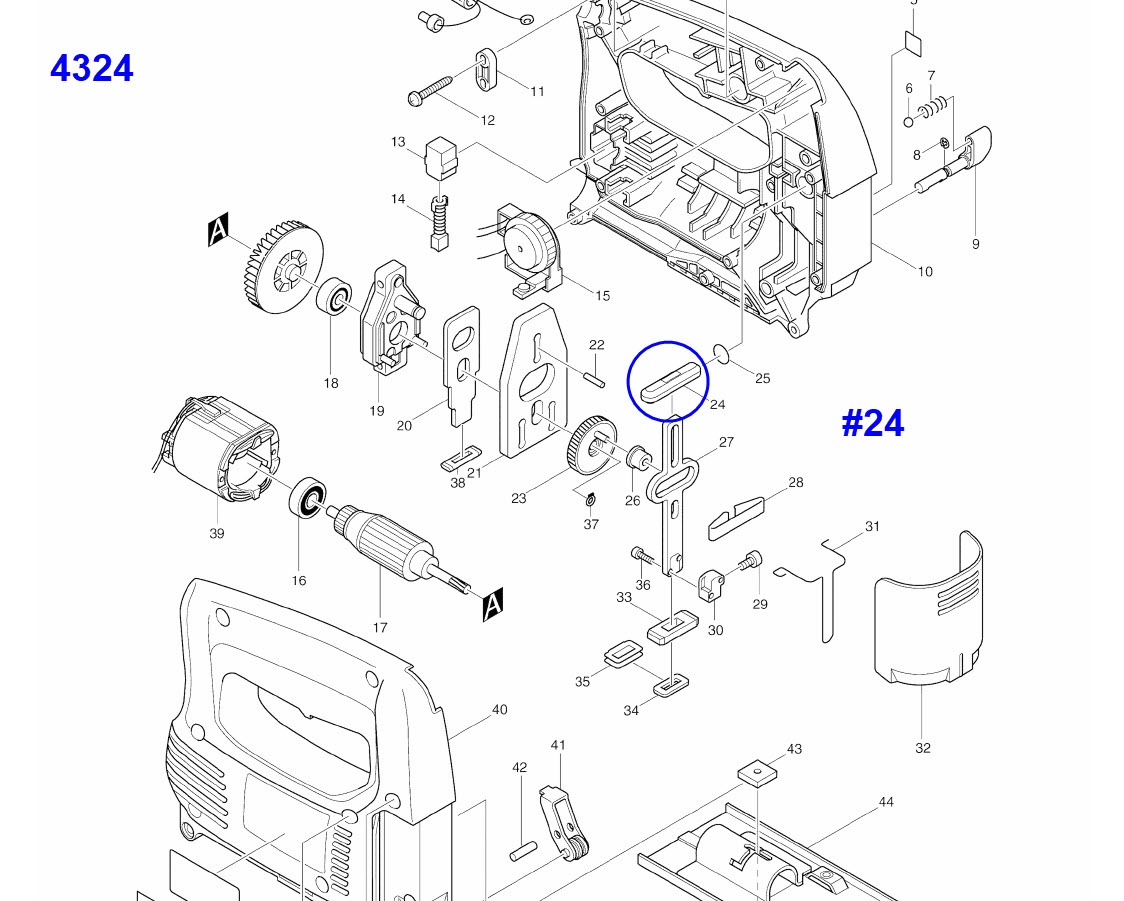 เหล็กประคอง แกนชักบน-ล่าง Makita มากีต้า, Maktec มาคเทค 4323 , 4324 , 4327, 4329, MT431, M4301, M4301B Pn.313082-6 (แท้) #A13(*)