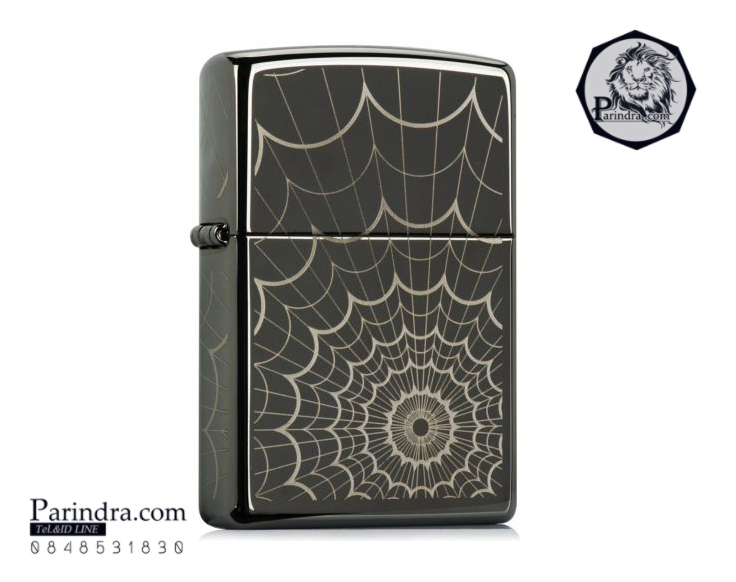 ไฟแช็ค Zippo แท้ ลายใยแมงมุม ขยุ้มหัวใจ "Spider Web, Black Ice Chrome Lighter" #28527 แท้นำเข้า 100%