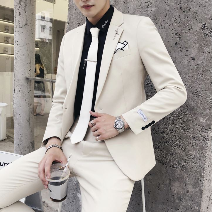 พร้อมเช่า เสื้อสูทชาย สีApricot หล่อเนียบ ทรงสลิม ** เฉพาะ S,M**