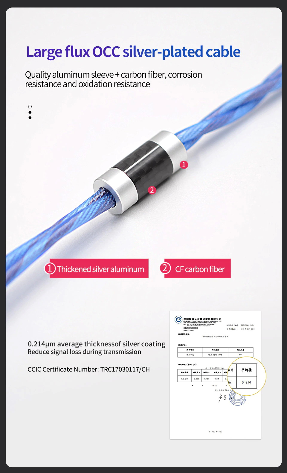 สายหูฟัง KZ NEO StarLight สาย OCC ชุบเงินถักขั้ว KZพินC