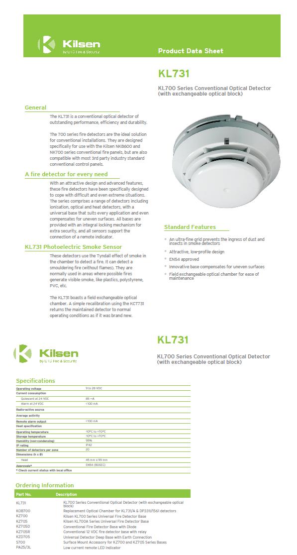 Photoelectric Smoke Detector with Base/Remote Lamp รุ่น KL731 ยี่ห้อ Kilsen