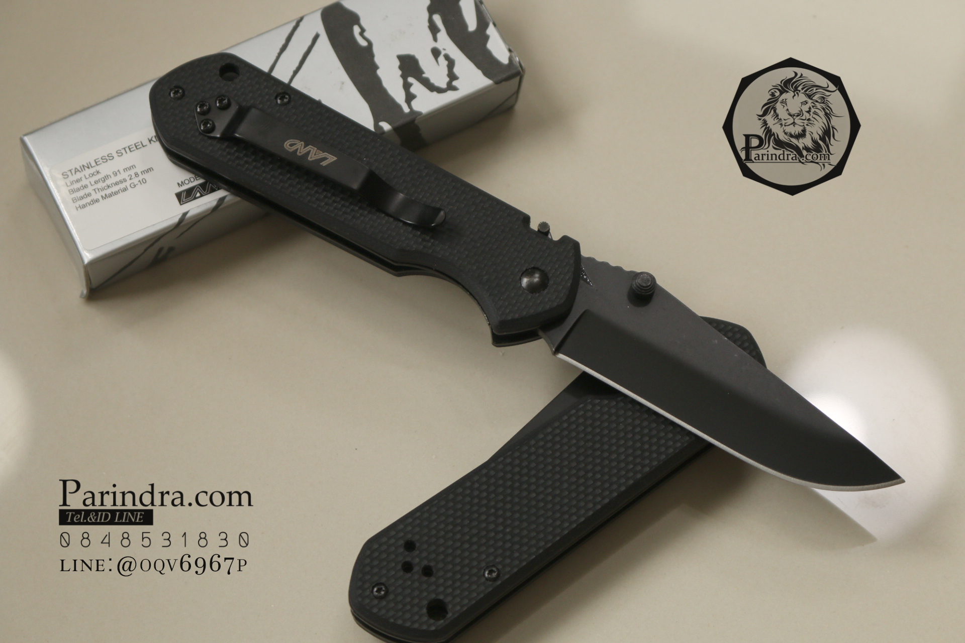 มีดพับ Land Knife GB9-910 ด้ามสีดำสนิท ใบดำ (ของแท้) สวยงาม แกร่ง ทนทาน