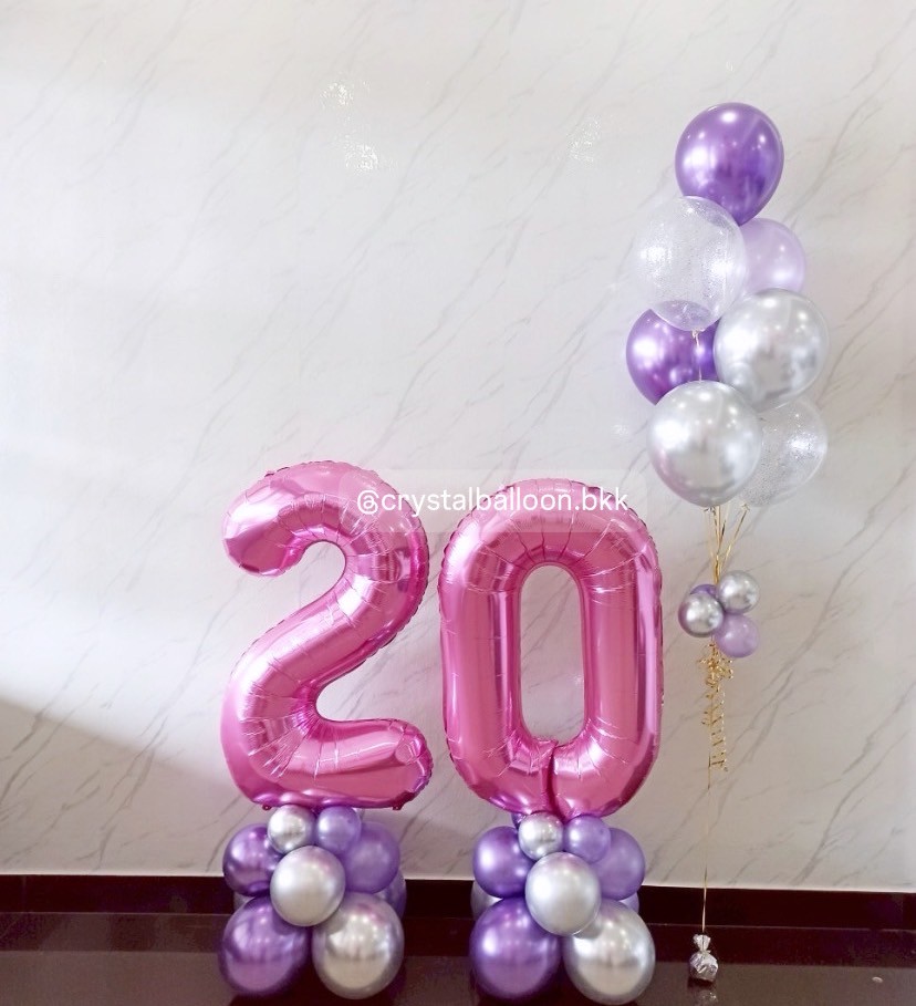 ลูกโป่ง วันเกิดเด็ก ฟอยล์ตัวเลข ขนาด 40" ตั้งฐาน 2 ชิ้น สีชมพู , ลูกโป่งช่อ 7 ลูก 1 ช่อ พร้อมตกแต่ง สามารถเปลี่ยนสีลูกโป่ง/เปลี่ยนสี-ฟอยล์ตัวเลข/เปลี่ยนสี-ฟอยล์ตกแต่งได้