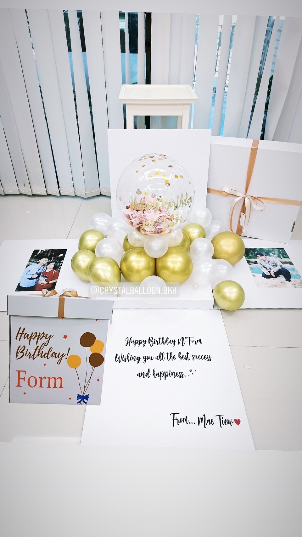 Surprise Box กล่องเซอร์ไพรส์วันเกิด Bubble ตั้งฐาน สามารถใส่เงินได้ โทนสี ยอดนิยม พร้อมตกแต่ง สามารถใส่รูปได้ 2 ใบ สามารถเปลี่ยนสีลูกโป่ง/เปลี่ยนข้อความได้