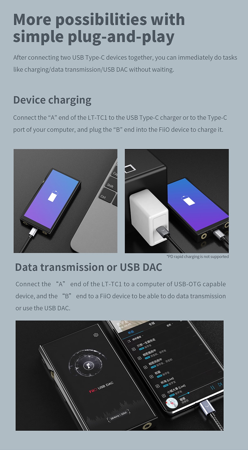 ขาย FiiO LT-TC1 สาย Type C To Type C สายชาร์จ/สายดาต้า