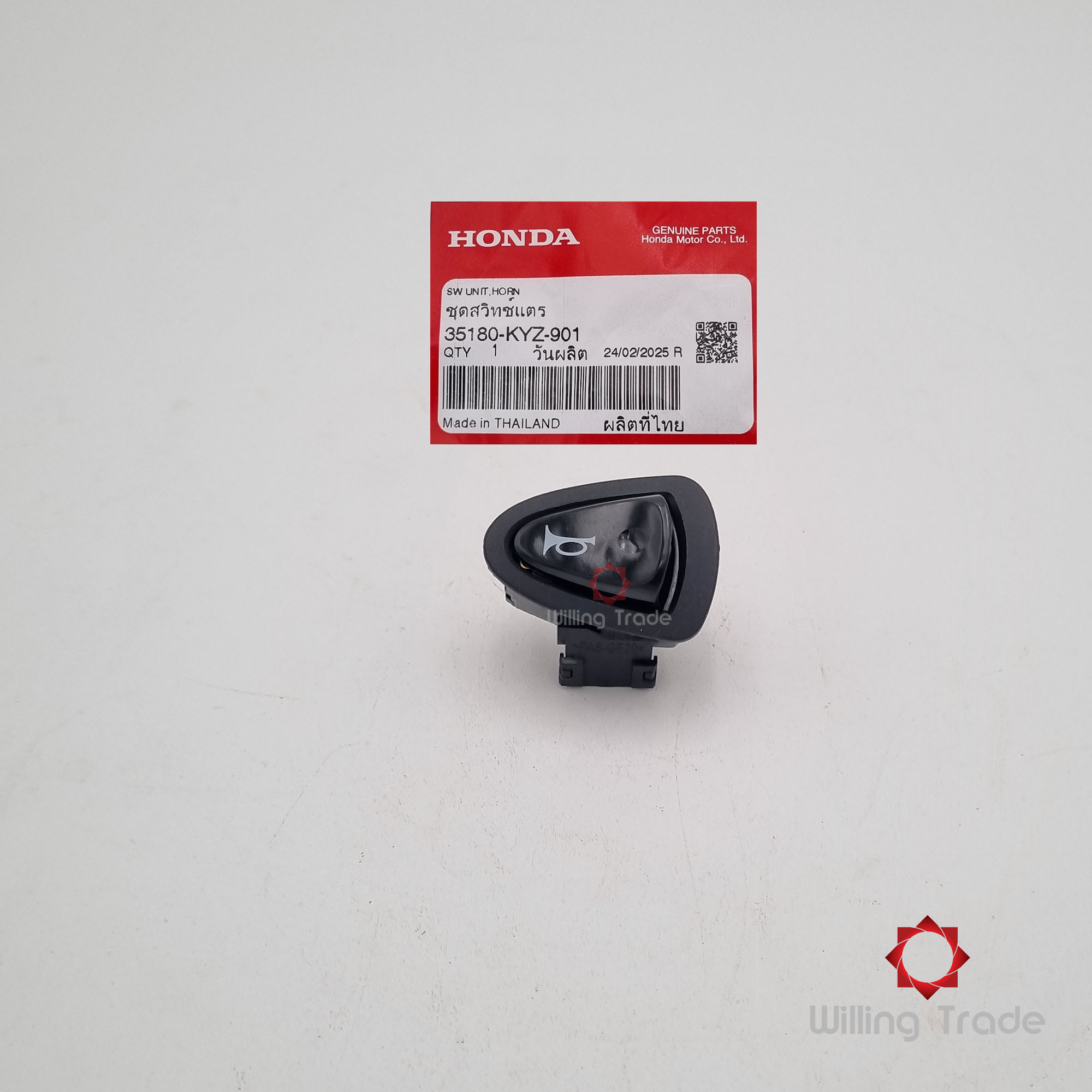 ชุดสวิทช์แตร (WY158) HONDA: (35180-KYZ-901) CLICK 125I ... แพ๊คละ 1 ชิ้น... [แท้ศูนย์ 100%] ... กลุ่มอะไหล่ปลอกแฮนด์/สวิตช์/สายเคเบิล ... SWITCH UNIT, HORN