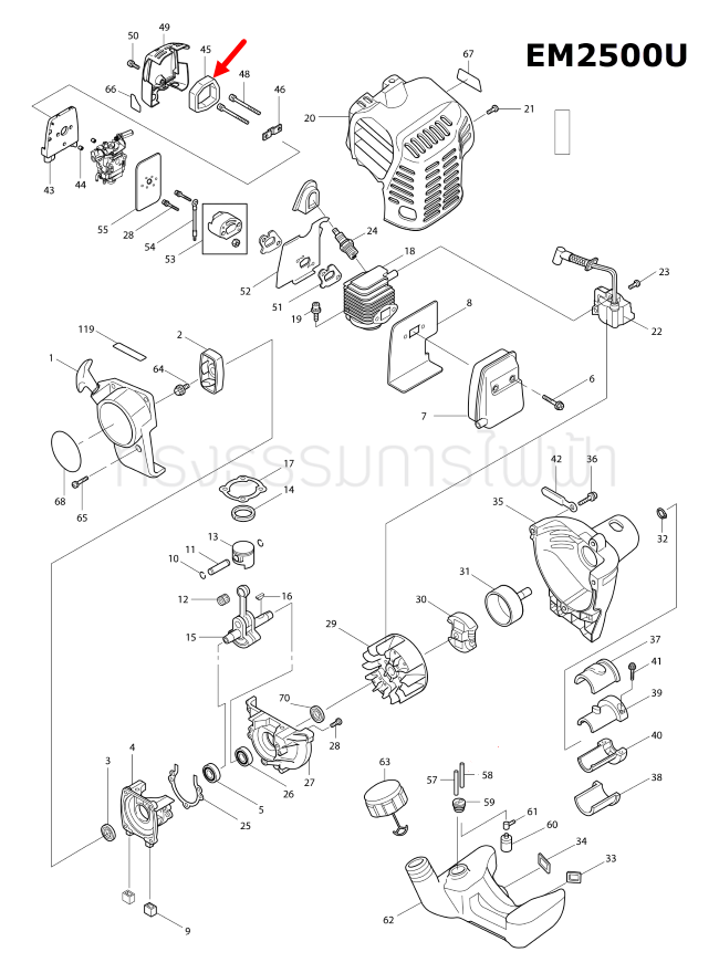 AIR CLEANER ELEMENT เครื่องตัดหญ้า Makita มากีต้า EM2500U [#45] Pn.DA00000105 (แท้) ##