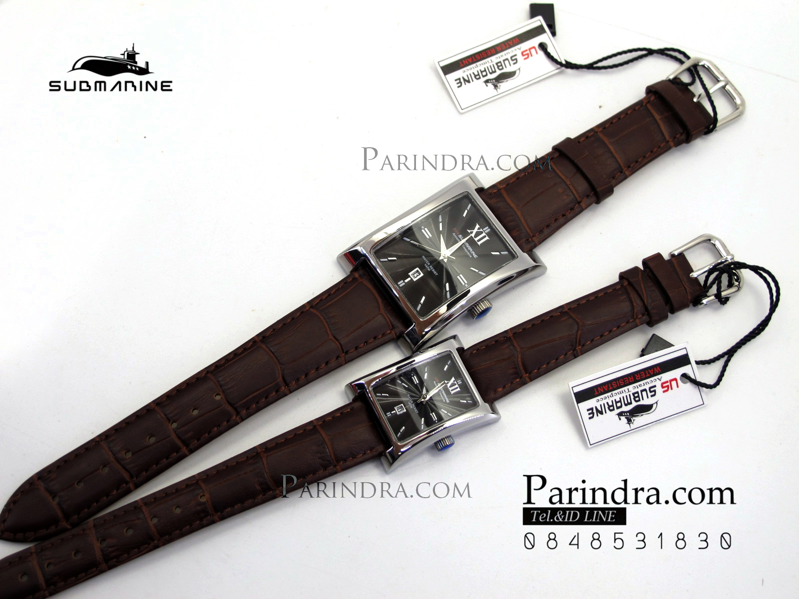 นาฬิกา US Submarine J113L-MD ของแท้ 100 % สายหนังน้ำตาลหน้าปัดดำ คู่