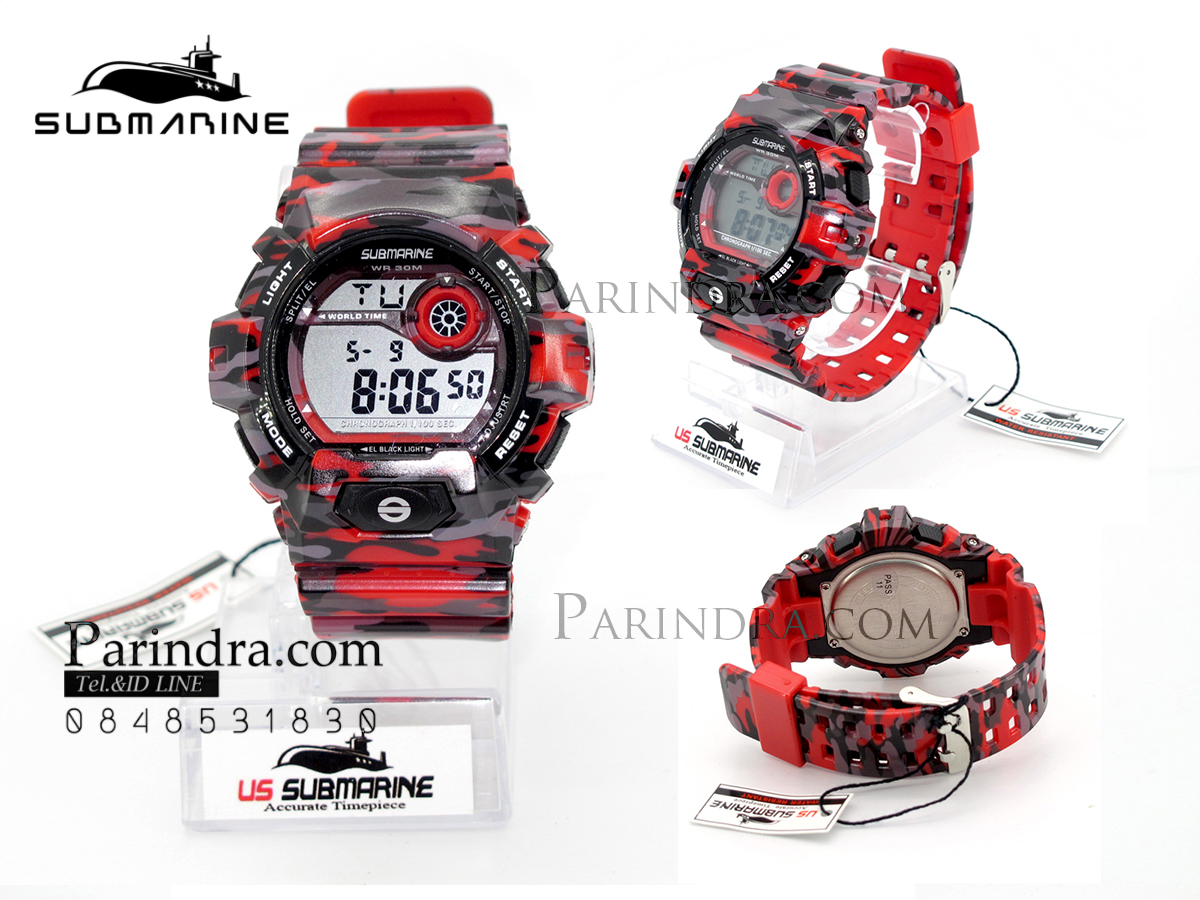นาฬิกา US submarine รุ่น TP1342M (Military) สีลายพรางทหารสีแดง หน้าปัดพื้นเทา