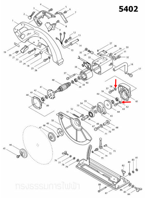 แหวนสปริง เลื่อยวงเดือน, เครื่องตัดคอนกรีต Makita 2414 [#13], 3501N [#41], 5401N [#48], 5402 [#58, 62], 4100NB [#52], 4100NH [#51], 1100 [#41], MT410 [#49], MT560, MT583 [#53] Pn.942101-7 (แท้) ##