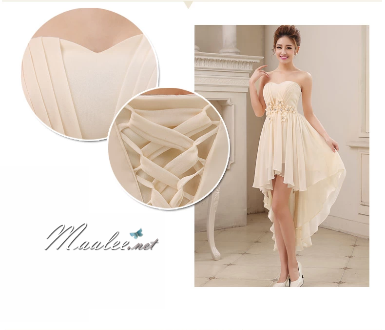 พร้อมส่ง ชุดราตรีสั้น เดรสสั้น แต่งดอกเพิ่มคริสตัล สีโอโรส