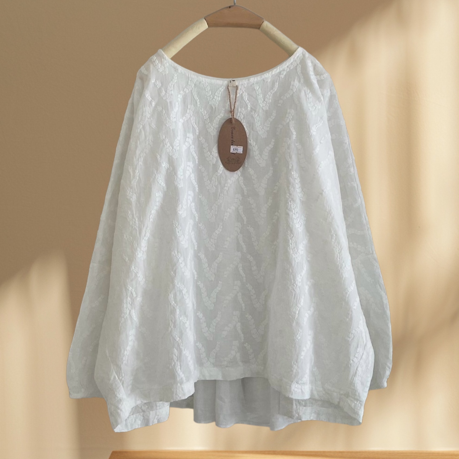 เสื้อผ้าฝ้ายลายปักลูกไม้ทรงโอเวอร์ไซส์