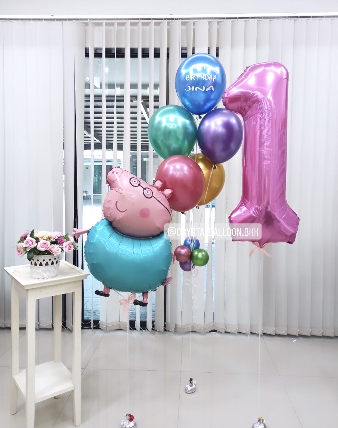 ลูกโป่ง วันเกิดเด็ก ช่อลูกโป่งสีโครเมี่ยม ช่อ 5 ลูก 1 ช่อ พร้อม ฟอยล์ตัวเลข ขนาด 40" 1 ชิ้น พร้อม ฟอยล์ Peppa Pig 1 ชิ้น พร้อมตกเเต่ง สามารถเปลี่ยนสีลูกโป่ง/เปลี่ยนข้อความ/เปลี่ยนสี-ฟอยล์ตัวเลข/เปลี่ยนฟอยล์ตกแต่งได้